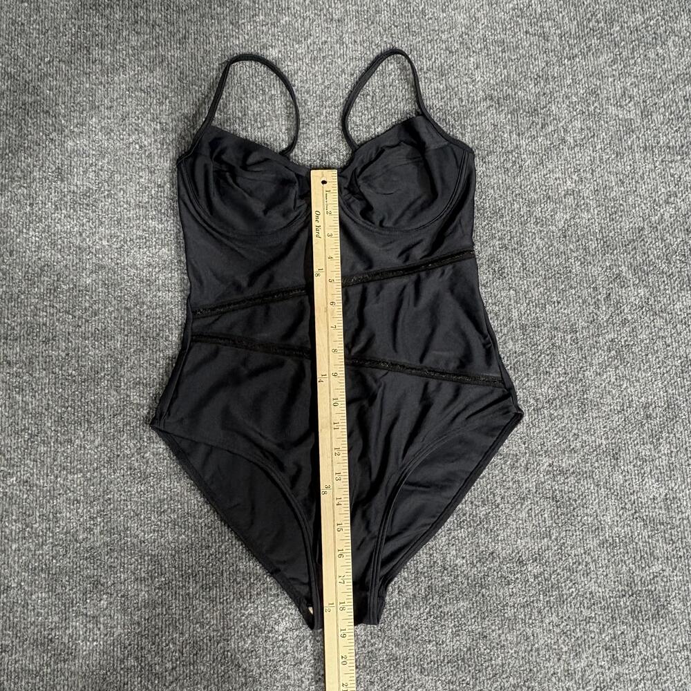 Mary Sol Swimsuit Womens 12 Black One Piece Underwire Spaghetti Strap Mesh Trim - Picture 9 of 12